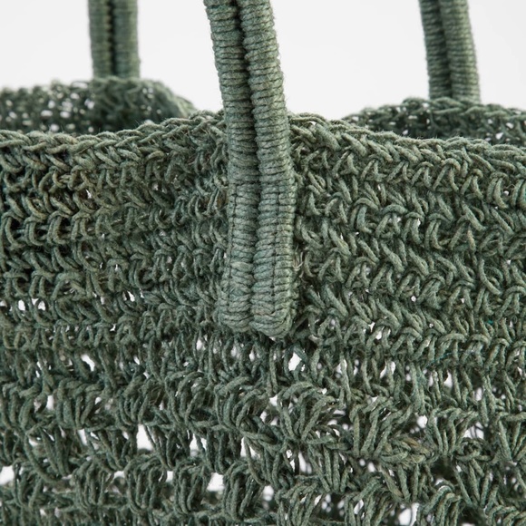 NWT J JILL Sage Green Crocheted Large Jute Tote - Picture 2 of 3